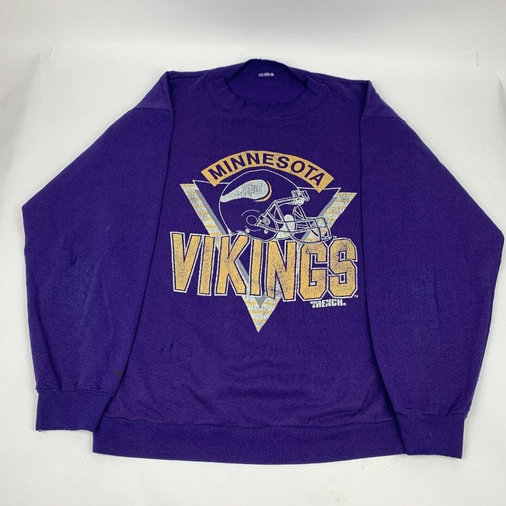 Vintage 1980s Minnesota Vikings NFL Football Trench Sweatshirt Mens M Faded